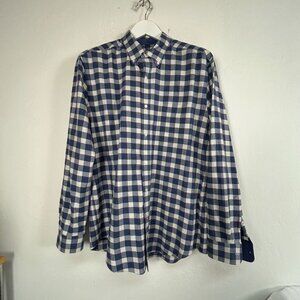 J. McLaughlin Mens Blue White Gingham Long Sleeve Button-Down Shirt Large Casual